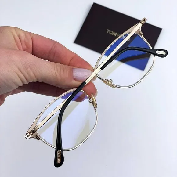 Tom Ford FT5750-B 001 Eyeglasses Black Gold Blue Block Square Unisex - Picture 4 of 12